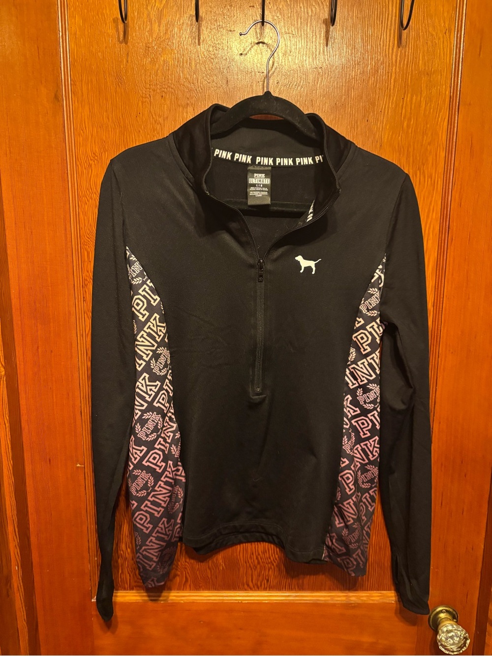 PINK Victoria's Secret Black Half-Zip Pullover with Pink Logo Panels